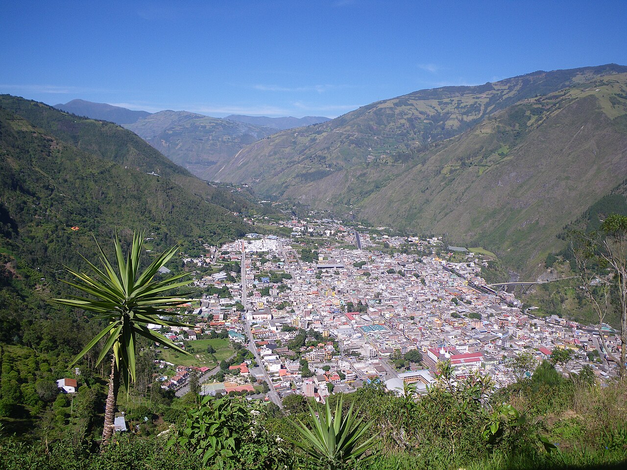 Vista de Baños de Agua Santa entre montañas